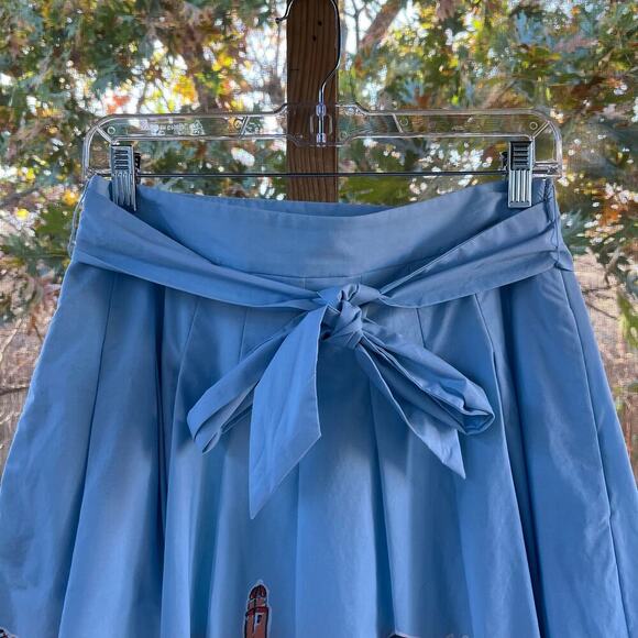 Talbots Women's Blue Poplin Pleated Midi Skirt Scenic Riviera Print Size 6 - Picture 5 of 10